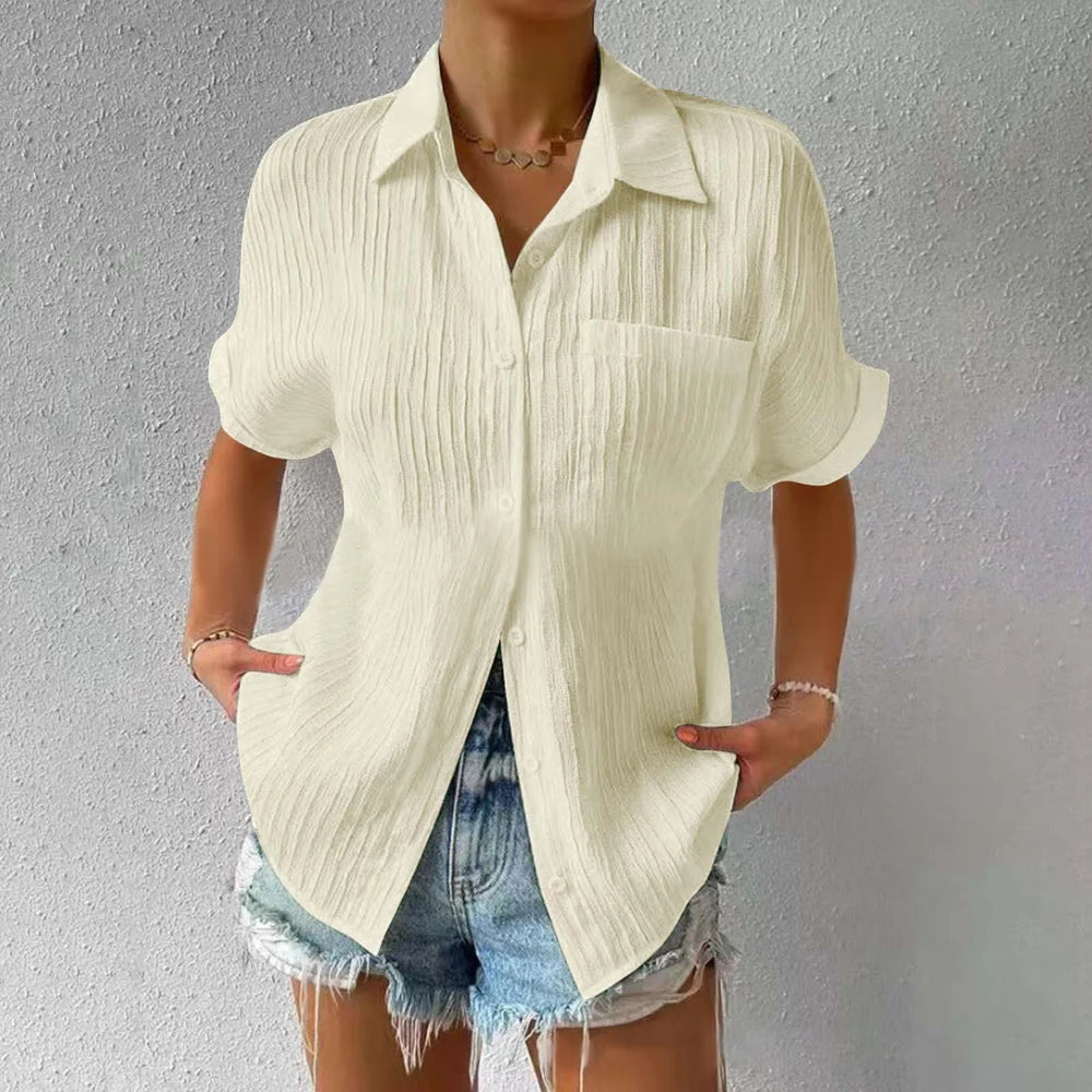 Shirt Collar Casual Buttoned Loose Blouse