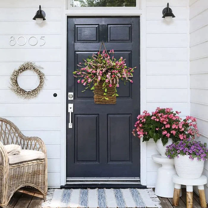 Cream Hydrangea Door Hanger Basket Wreath