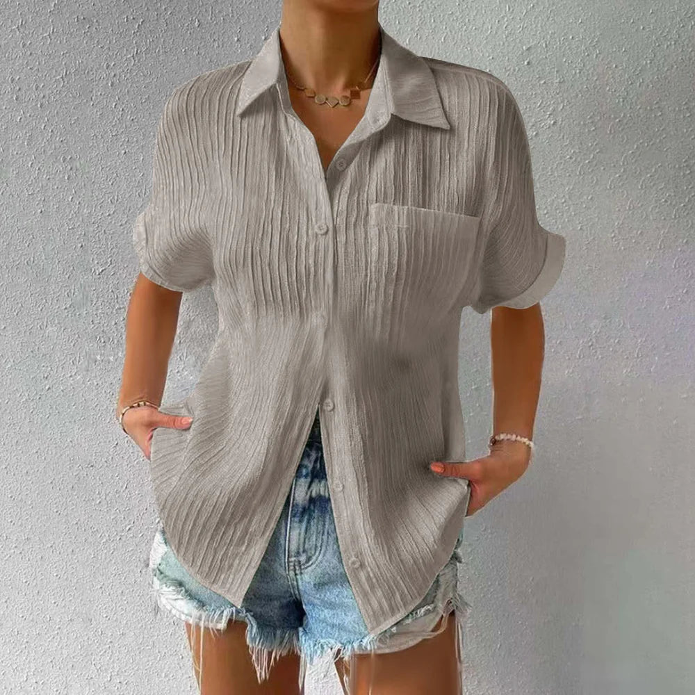 Shirt Collar Casual Buttoned Loose Blouse