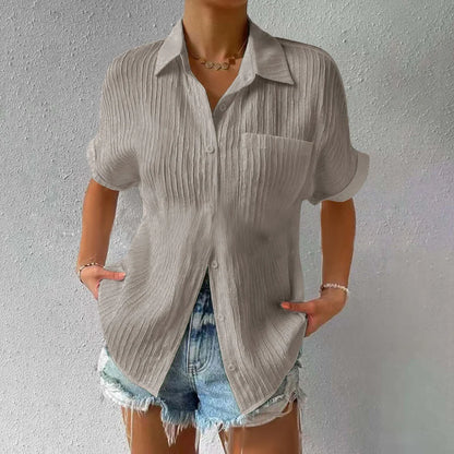 Shirt Collar Casual Buttoned Loose Blouse