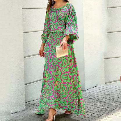 Swirl Slit Sleeve Maxi Dress Set