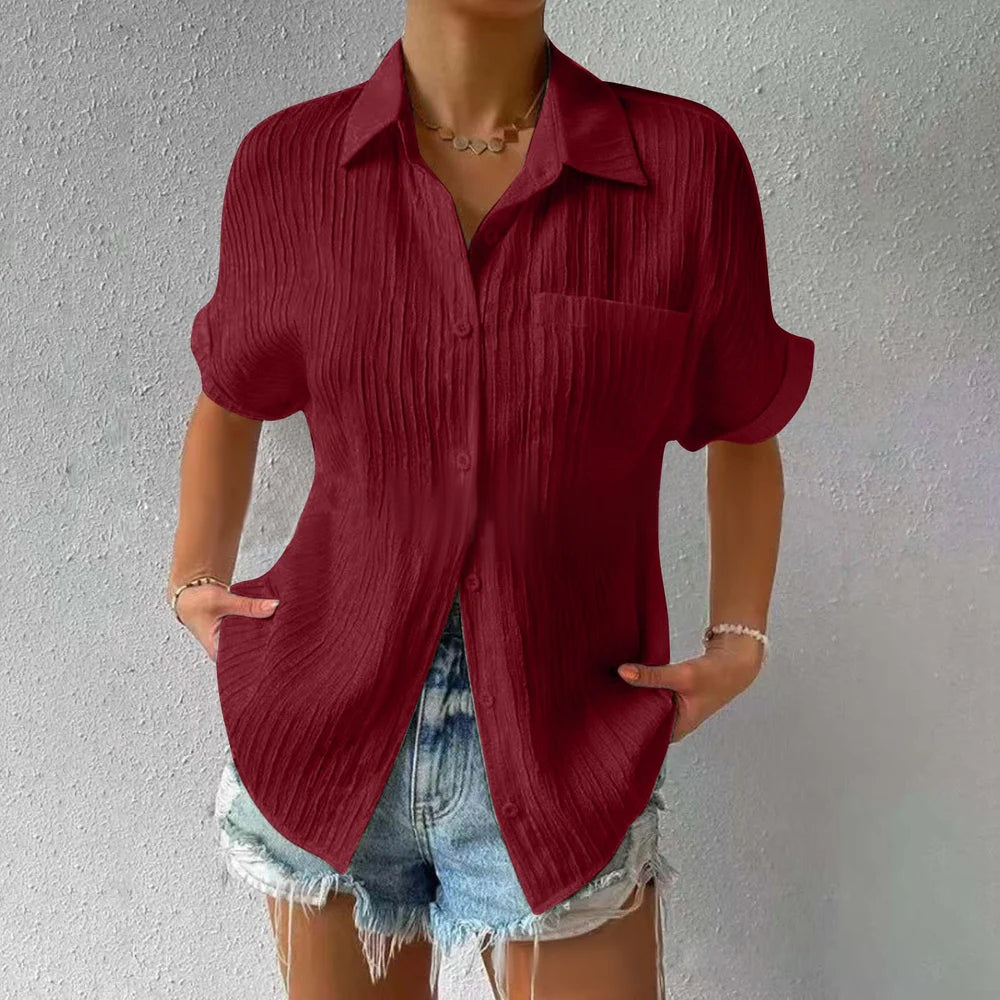 Shirt Collar Casual Buttoned Loose Blouse