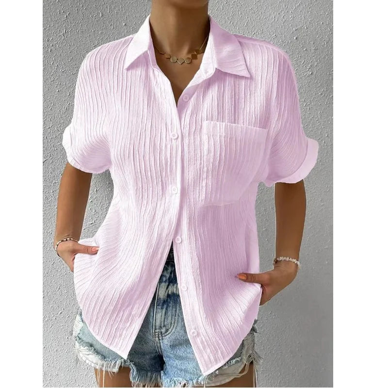 Shirt Collar Casual Buttoned Loose Blouse