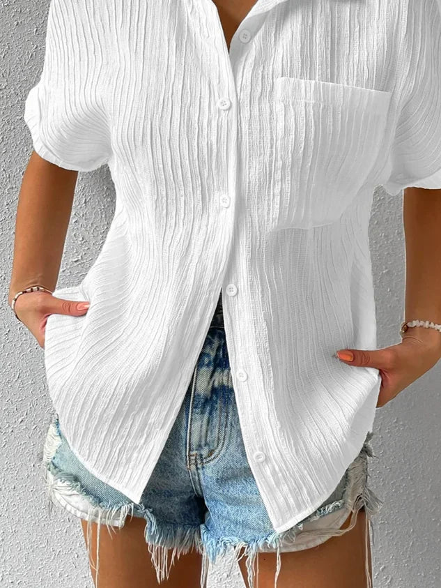 Shirt Collar Casual Buttoned Loose Blouse