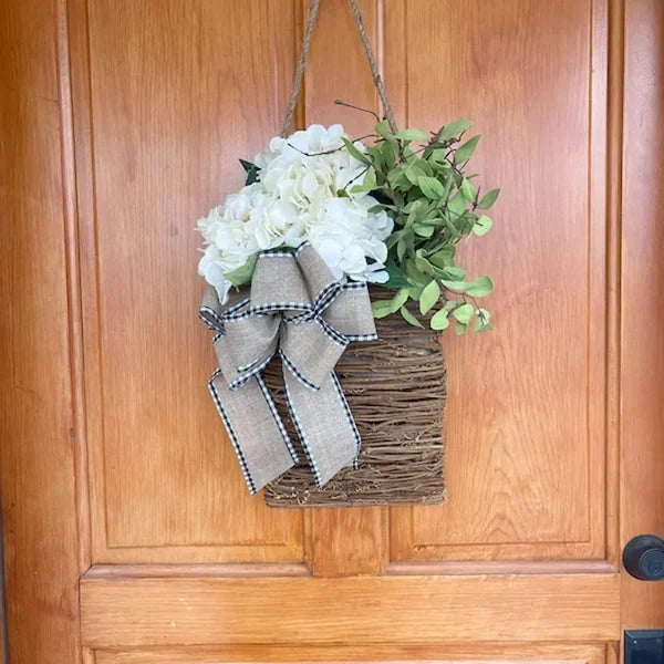 Cream Hydrangea Door Hanger Basket Wreath